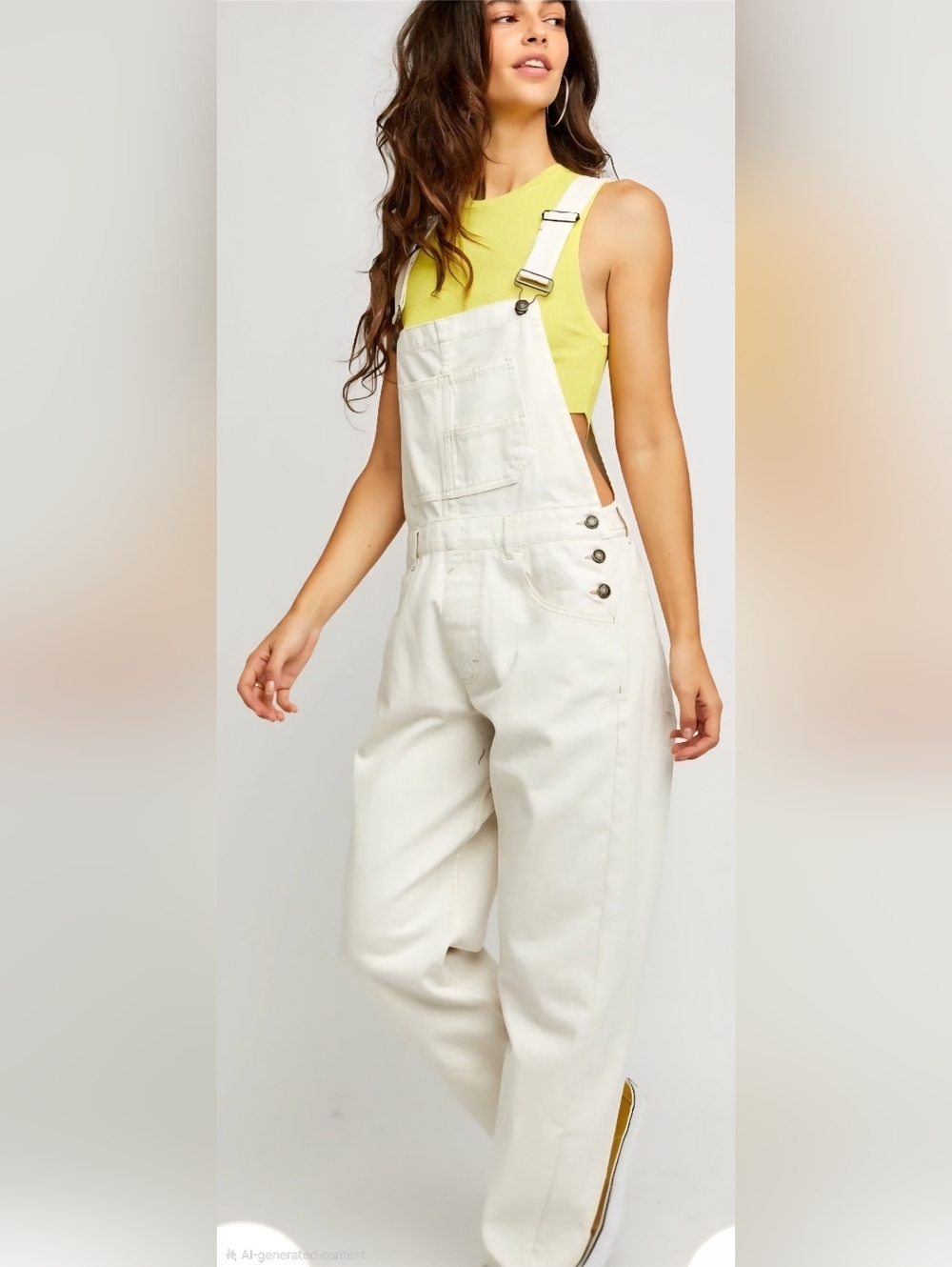 NWT~Free People We The Free Ziggy Denim Overalls in Parchment/Wht/Milk